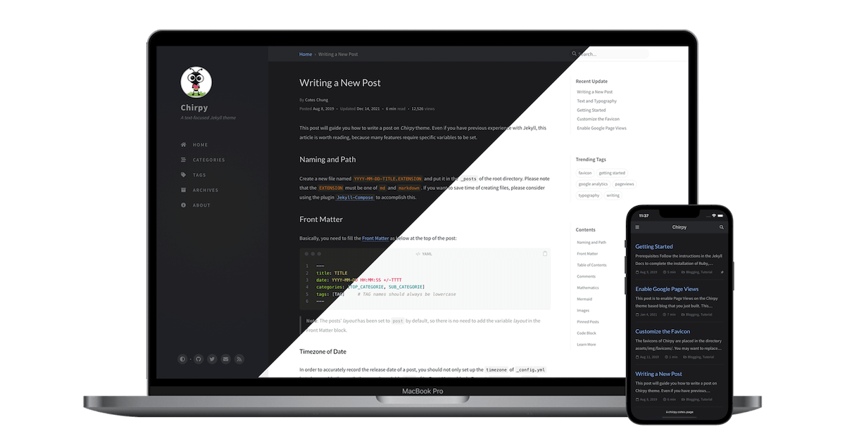 Responsive rendering of Chirpy theme on multiple devices